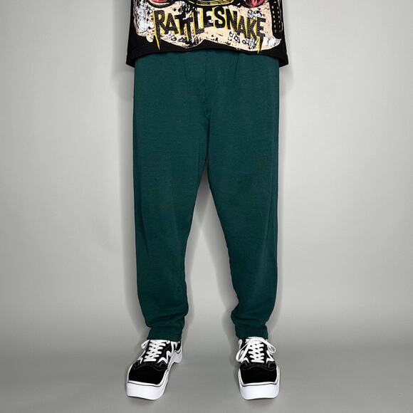 True Vintage 70s FOTL Joggers Womens XL Forest Green Cotton Blank Made in USA - Picture 2 of 4